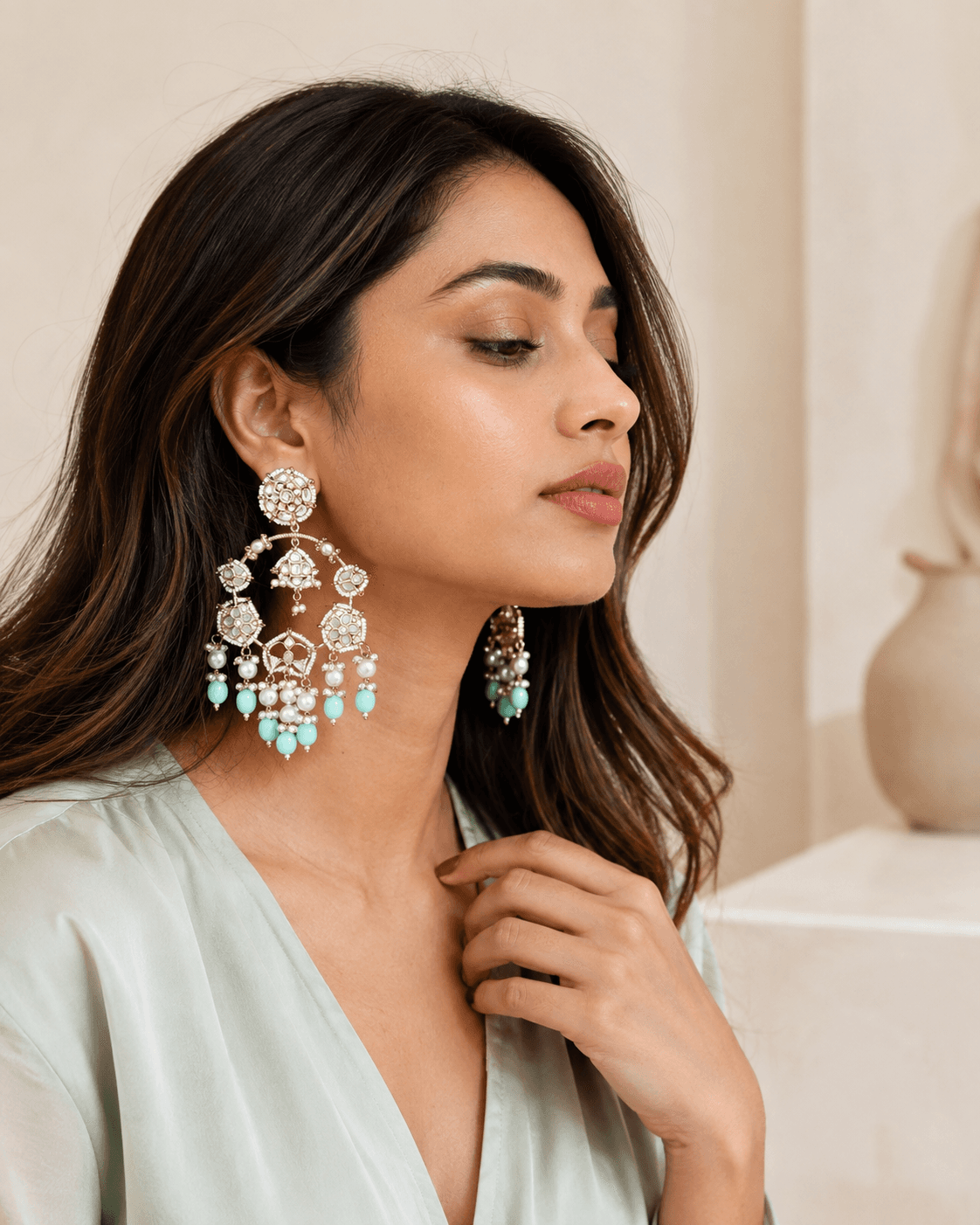 Ziya Mint Chandbali Earrings image 2