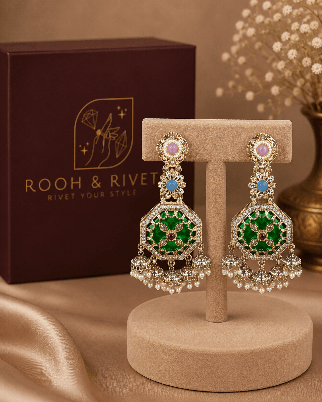 Gulnaar Navratna Jhumka Earrings image 1